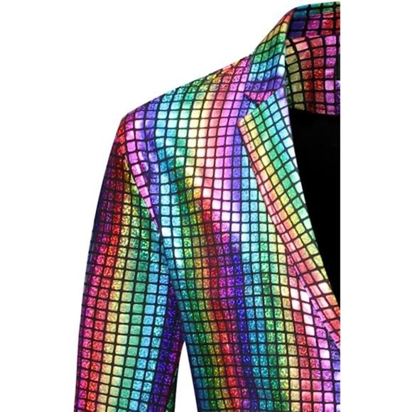 Men's 2 Piece Disco Sets Shiny Jacket and Pants Metallic Sequin Suits - Picture 5 of 14
